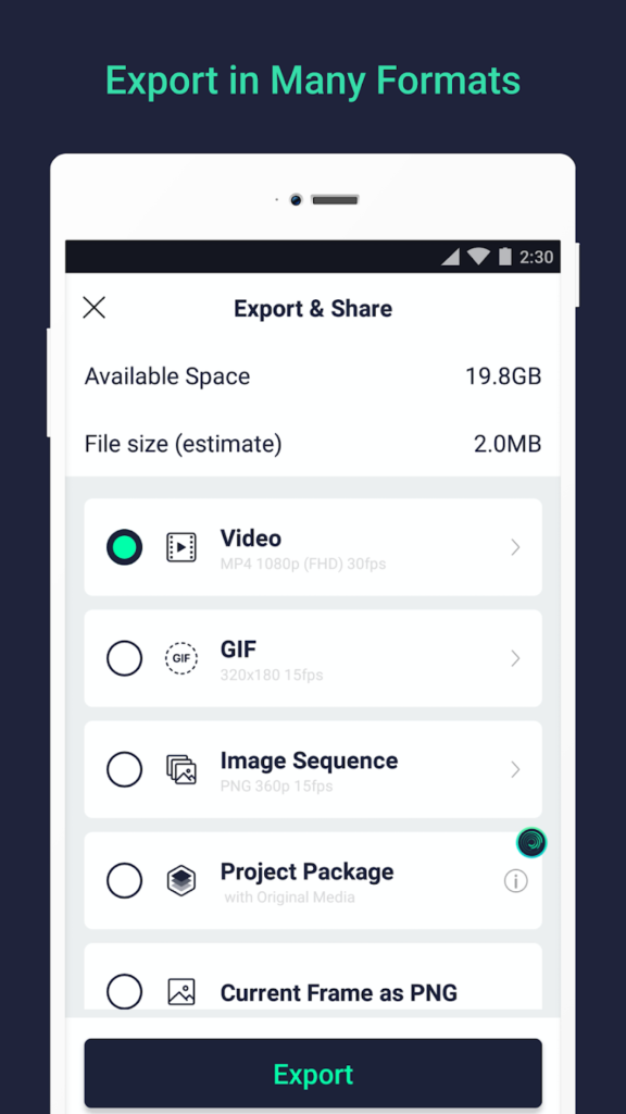 Export and Sharing Options